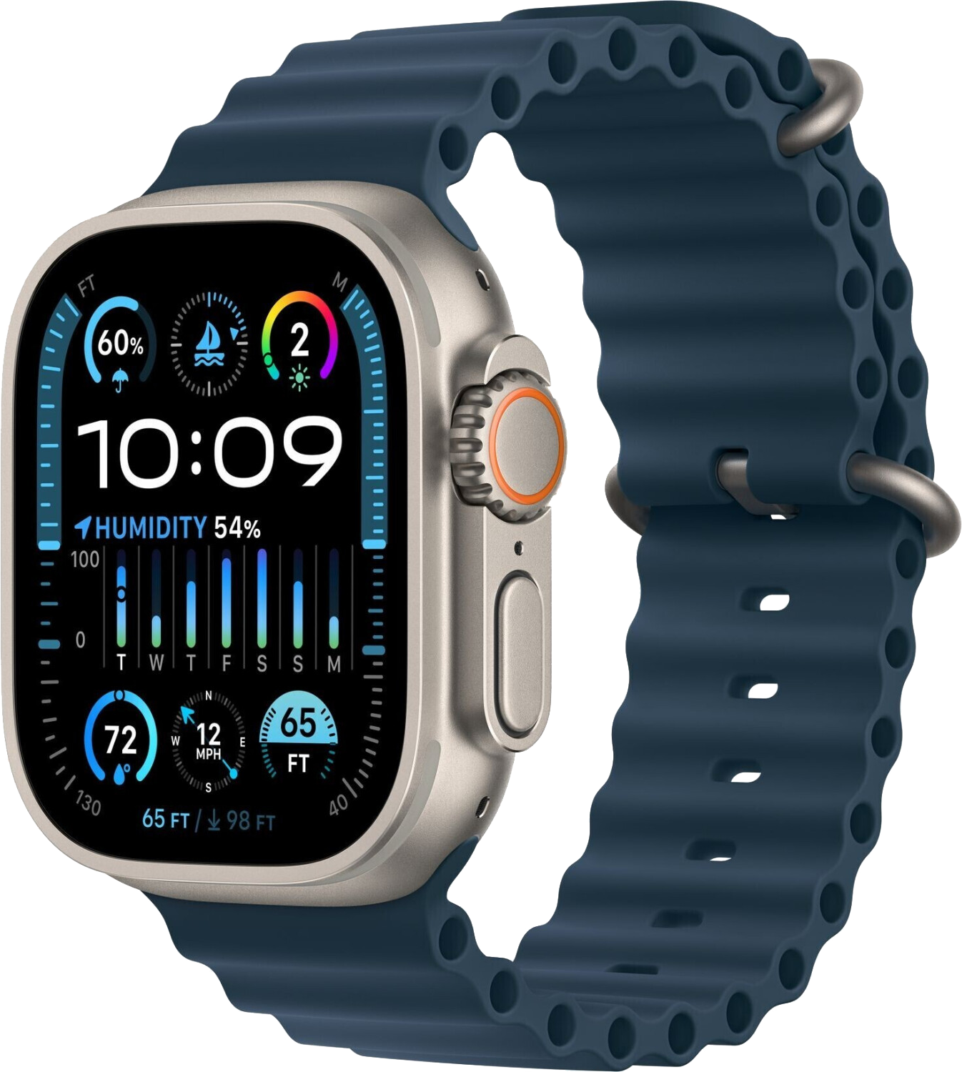 Apple Watch Ultra 2 LTE Silber Titan 49mm Ocean Armband Blau 3M577 - Ohne Vertrag