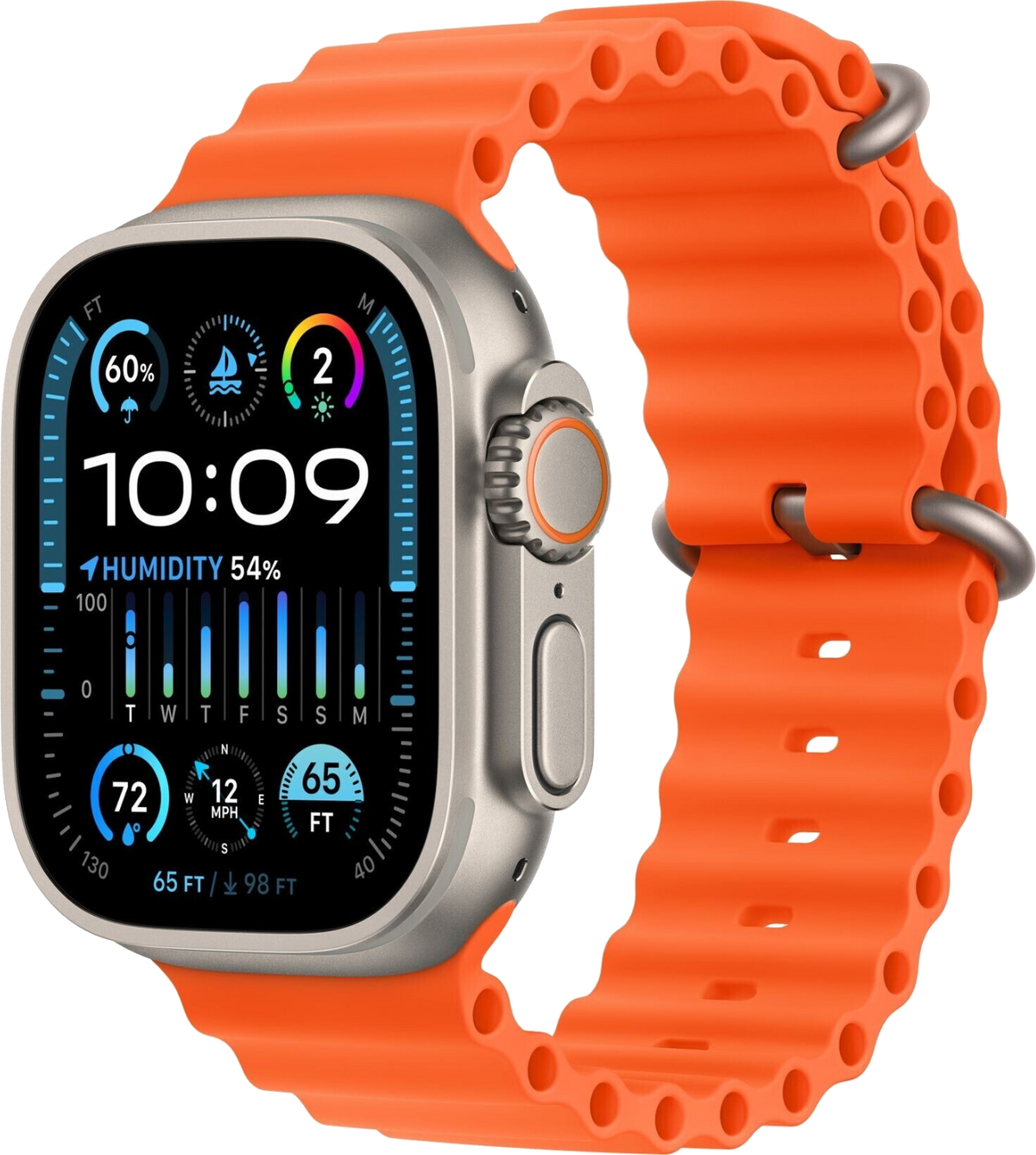 Apple Watch Ultra 2 LTE Silber Titan 49mm Ocean Armband Orange MREH3 - Ohne Vertrag