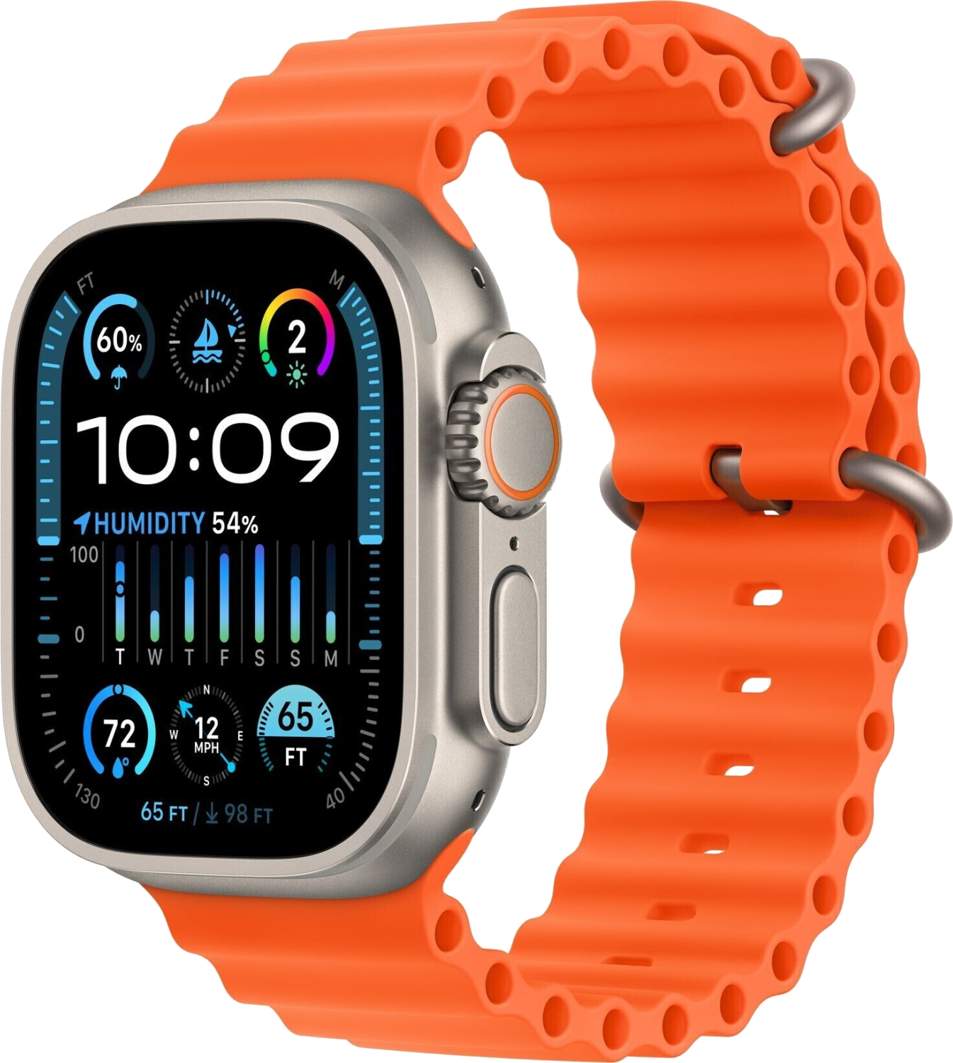Apple Watch Ultra 2 Silber Titan 49mm Armband Orange MREH3 - Ohne Vertrag