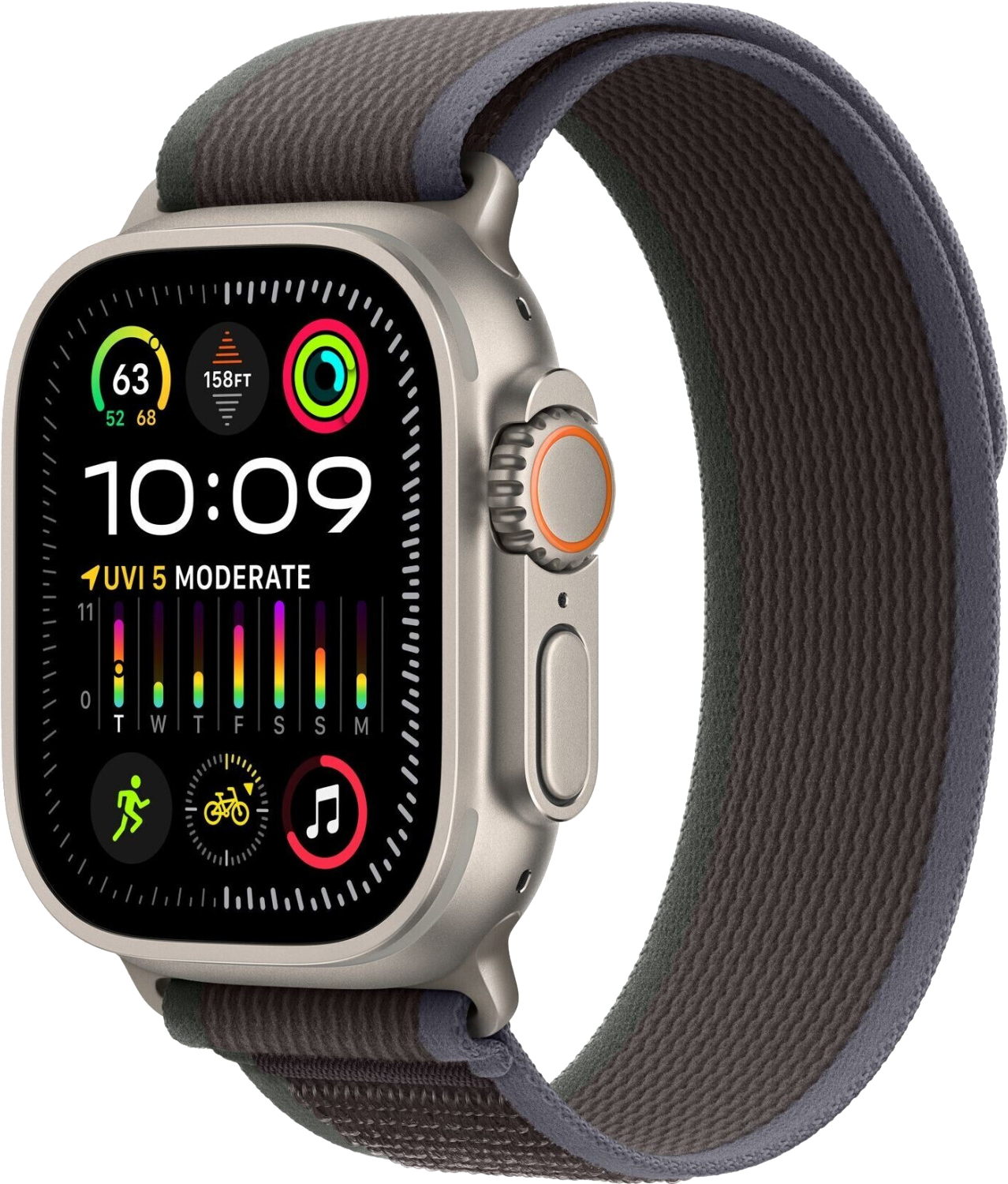 Apple Watch Ultra 2 LTE Titan 49mm Trail Loop Blau/Schwarz M/L MRF63 - Ohne Vertrag