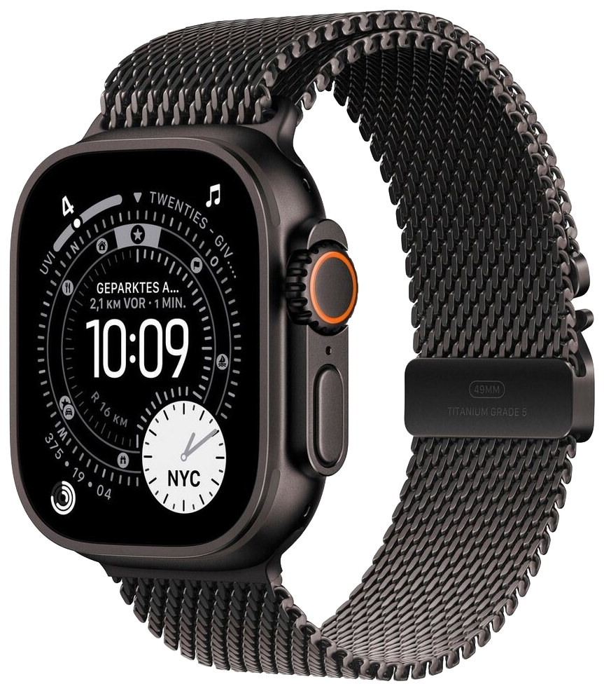Apple Watch Ultra 3 5G Schwarz Titan 49mm Milanaise Armband Schwarz L MF1T4 - Ohne Vertrag