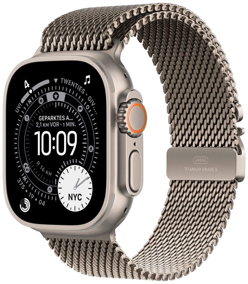 Apple Watch Ultra 3 5G Silber Titan 49mm Milanaise Armband Natur M MEWY4 - Ohne Vertrag