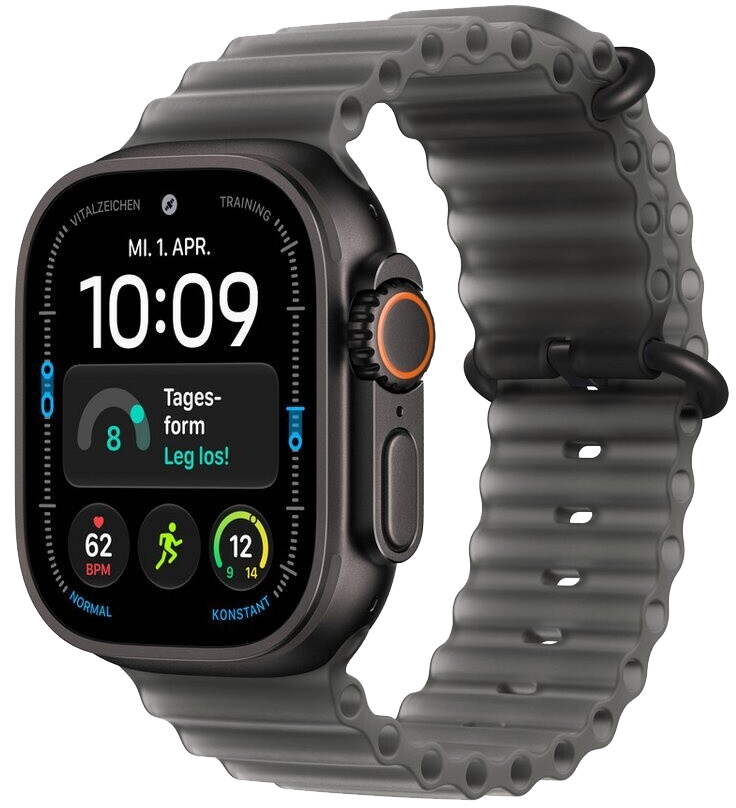 Apple Watch Ultra 4 Schwarz Titan 49 mm Ocean Armband Transluzent Schwarz MJAY4 - Ohne Vertrag