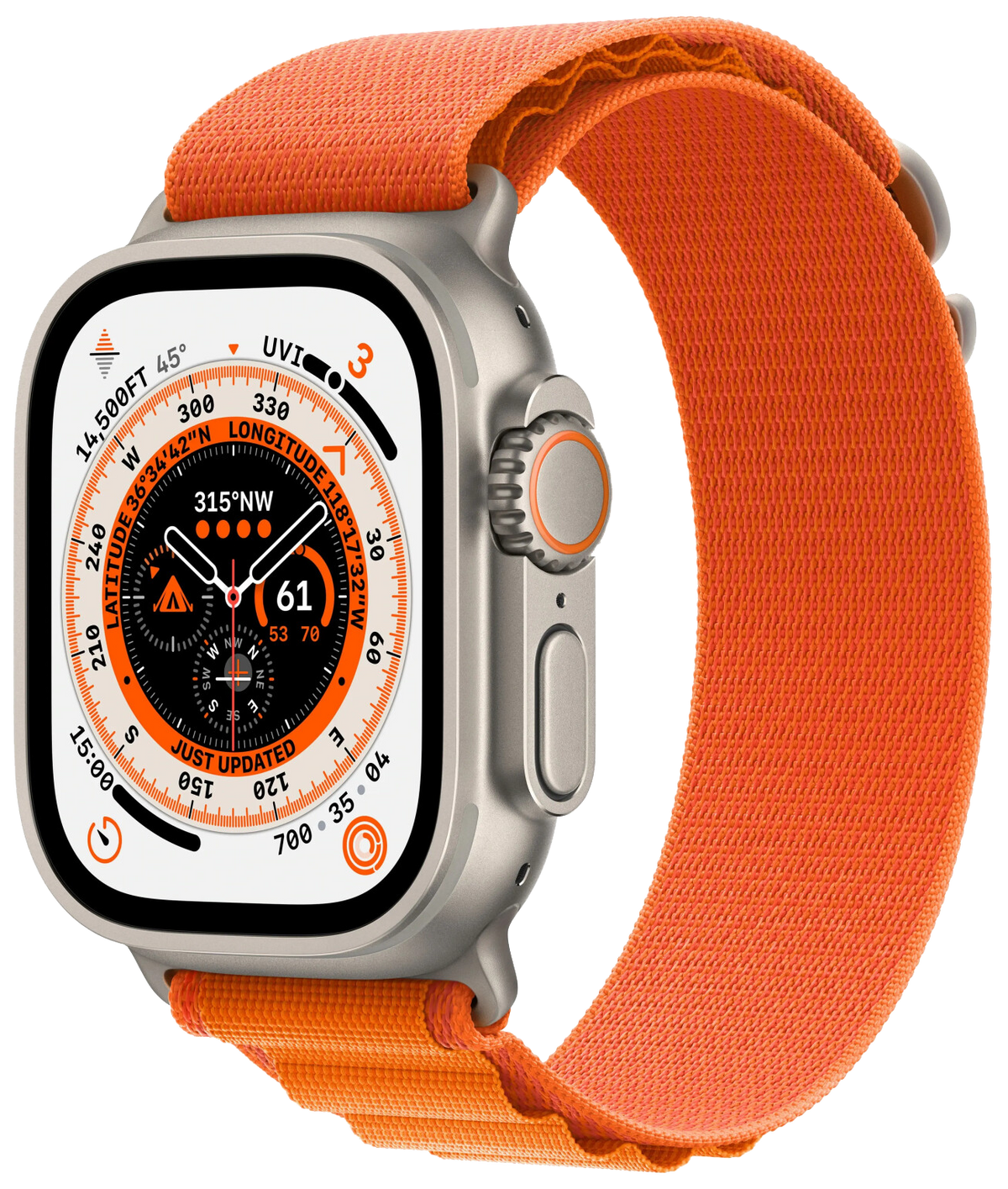 Apple Watch Ultra LTE silber Titan 49mm Alpine Loop Orange Large MQFM3 - Ohne Vertrag