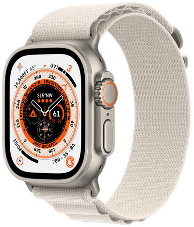 Watch Ultra LTE silver Titan 49mm Alpine Loop Starlight Medium MQFR3