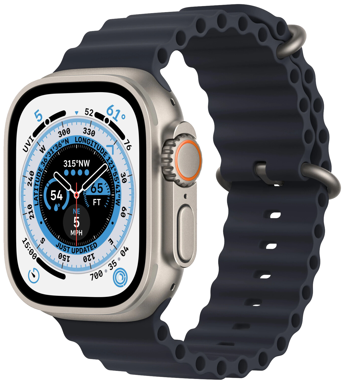 Apple Watch Ultra LTE silber Titan 49mm Armband Ocean Midnight MQFK3 - Ohne Vertrag