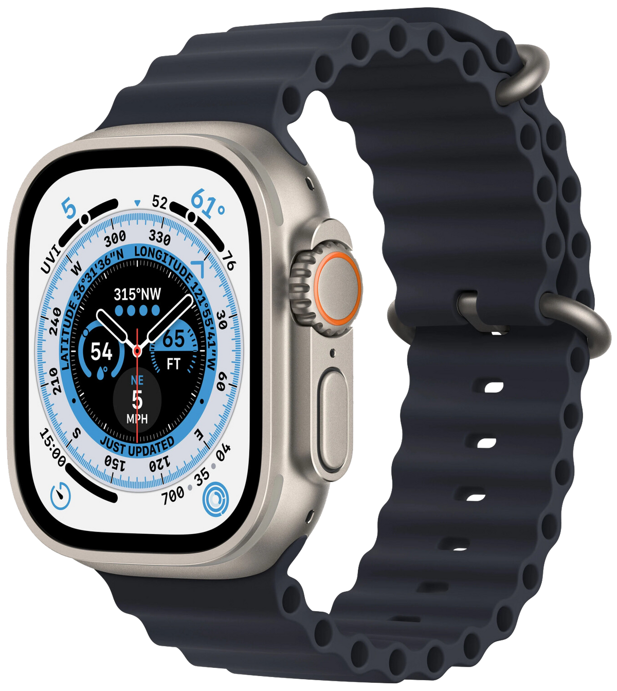 Apple Watch Ultra LTE silber Titan 49mm Armband Ocean Midnight MQFK3 - Ohne Vertrag