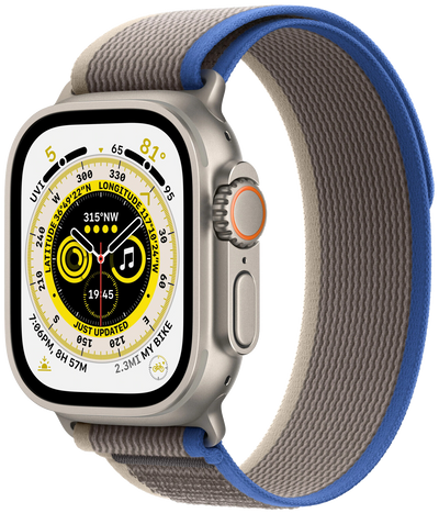 Watch ultra lte silver titan 49mm trail loop blue/gray m/l mqfv3