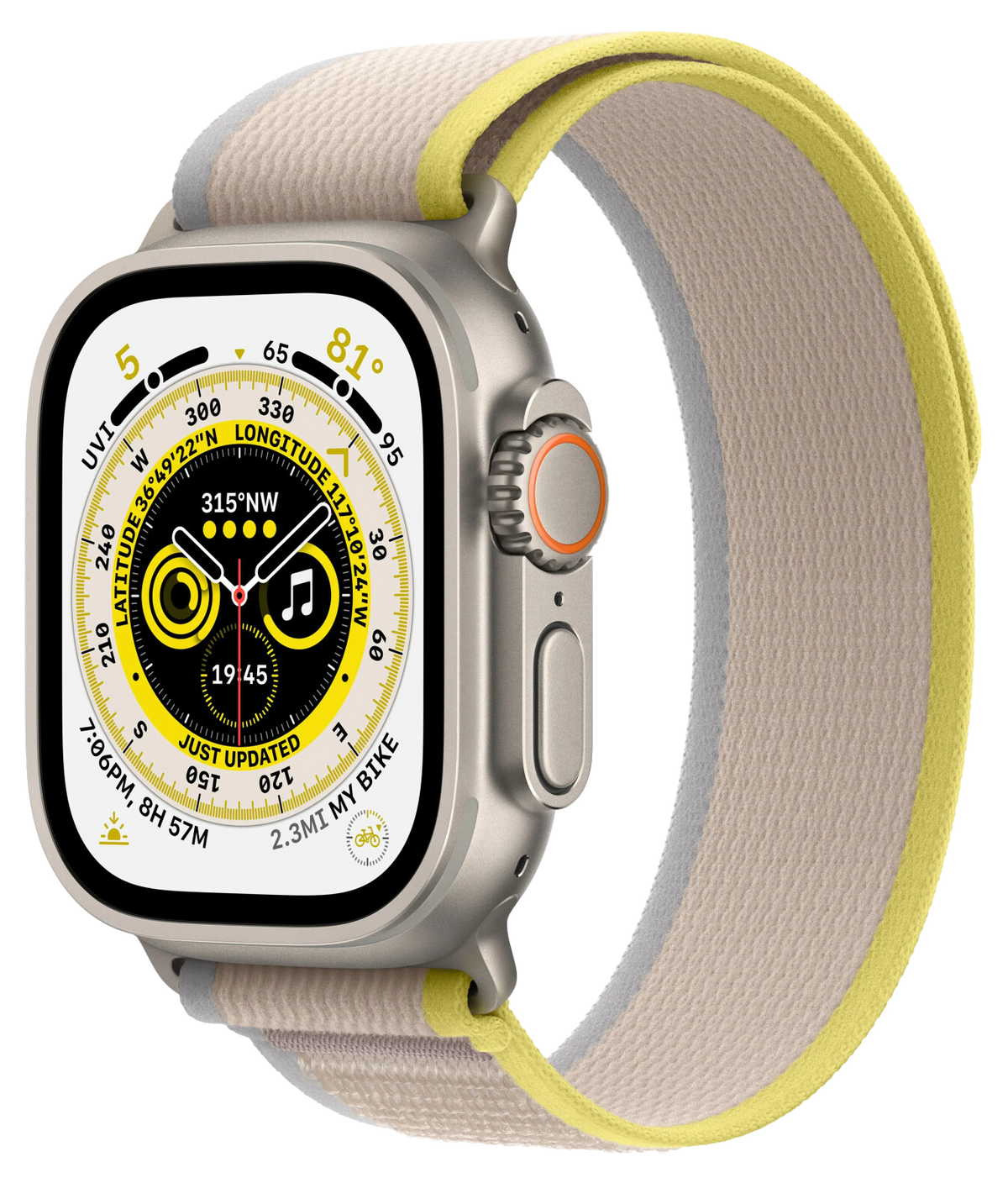 Apple Watch Ultra LTE silber Titan 49mm Trail Loop Gelb/Beige S/M MNHK3 - Ohne Vertrag