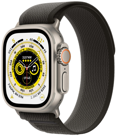 Watch Ultra LTE silber Titan 49mm Trail Loop Schwarz/Grau M/L MQFX3