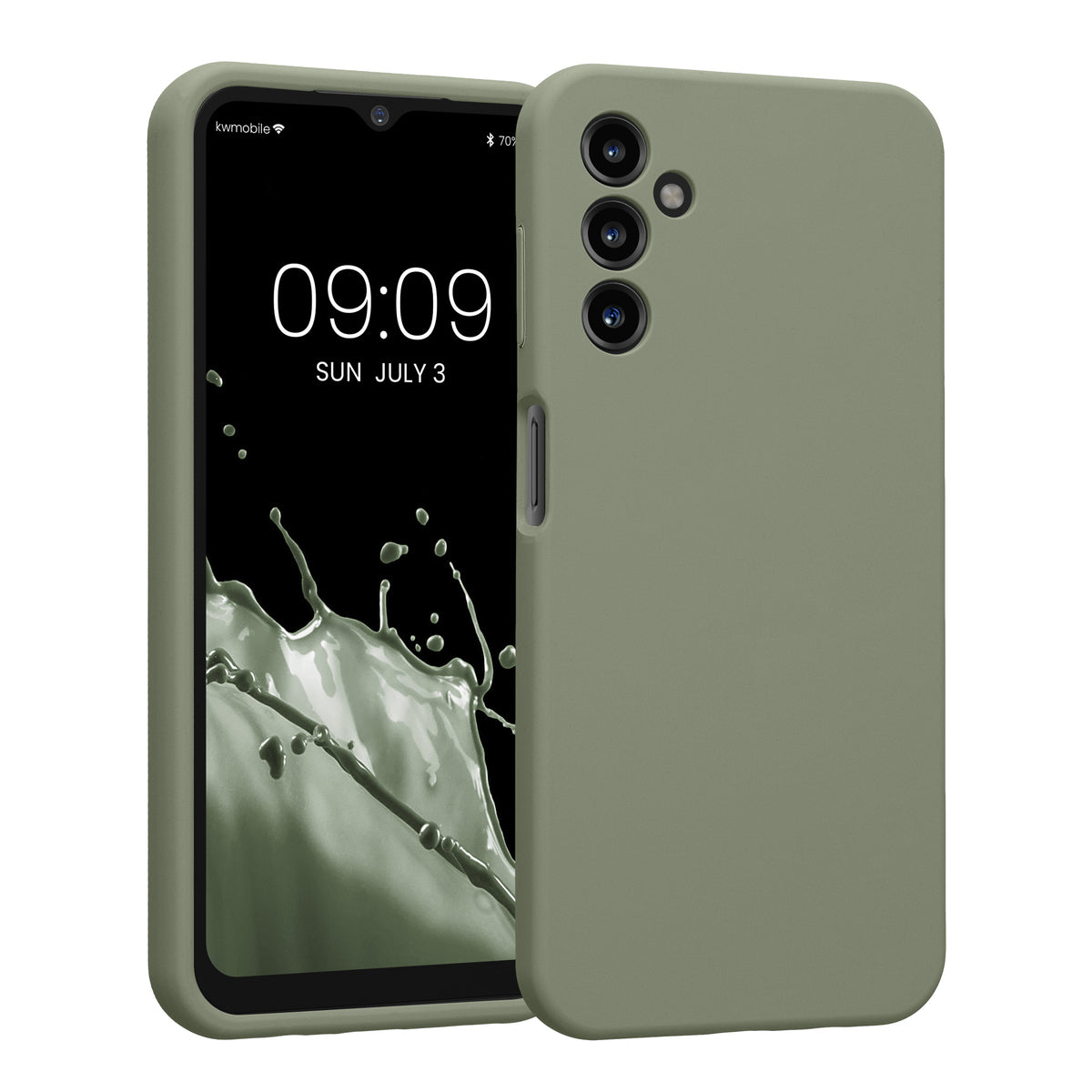 Gummierte Silikon Hülle mit Kameraschutz für Samsung Galaxy A14 5G in Graugrün