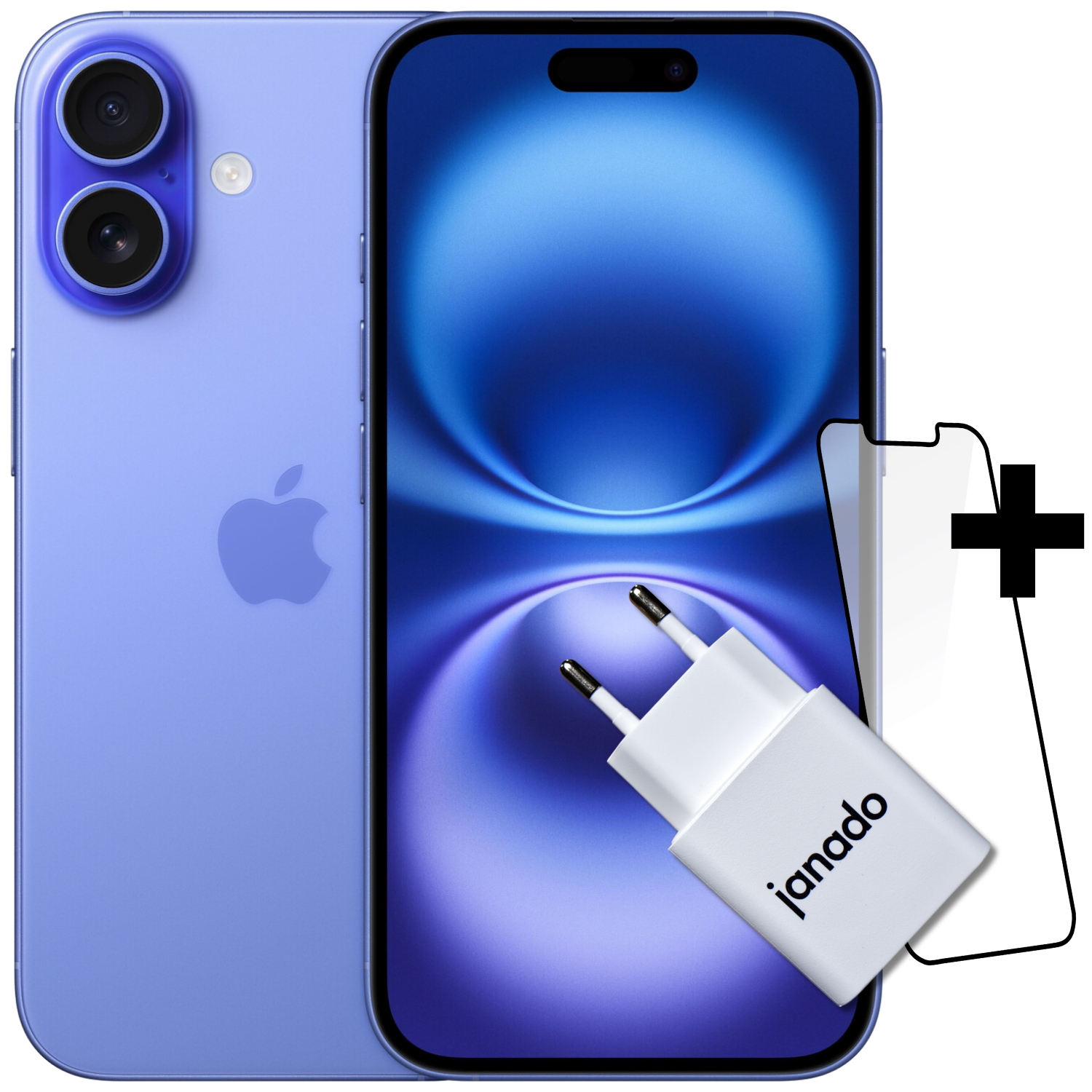 iPhone 16 + Vorinstallierter Displayschutz + 20W USB-C Power Adapter