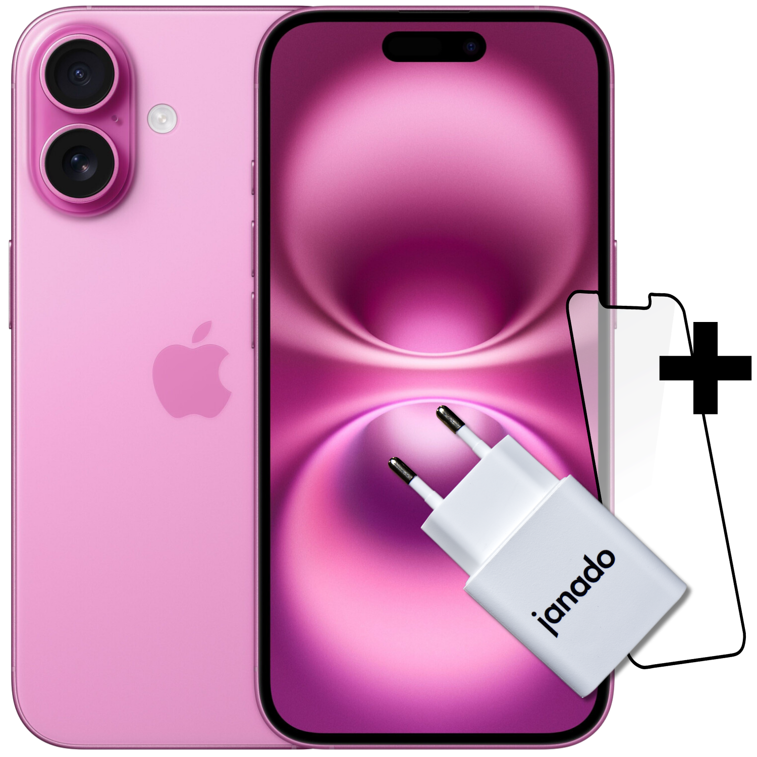 iPhone 16 + Vorinstallierter Displayschutz + 20W USB-C Power Adapter