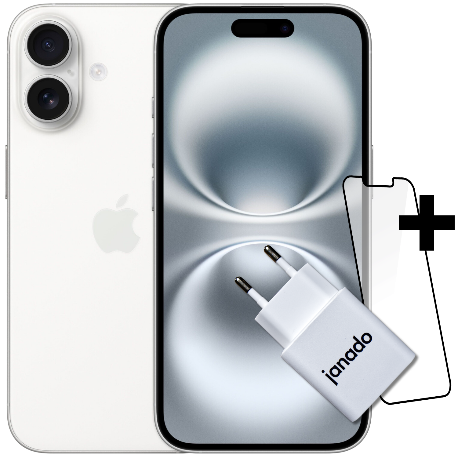 iPhone 16 + Vorinstallierter Displayschutz + 20W USB-C Power Adapter