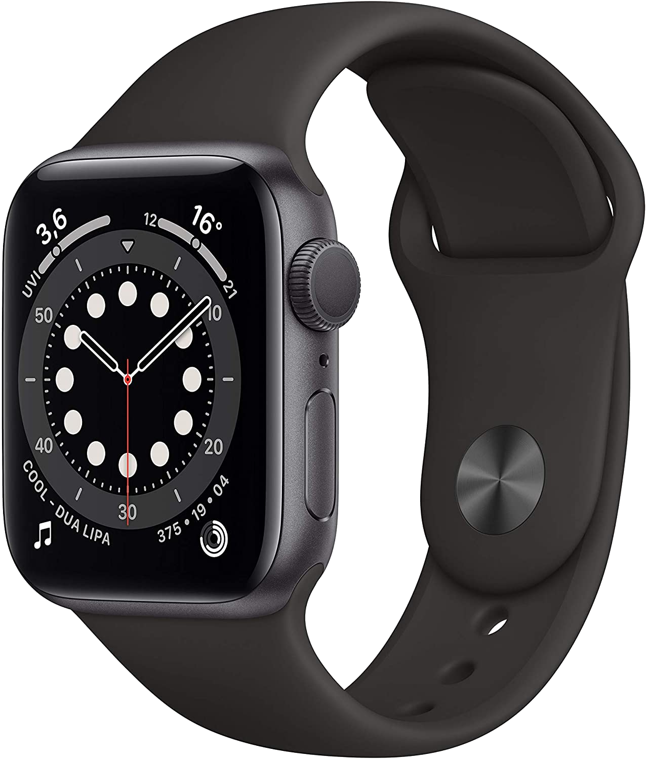 Apple Watch 6 Space Grau Aluminium 40mm Sportarmband Schwarz MG133 - Ohne Vertrag