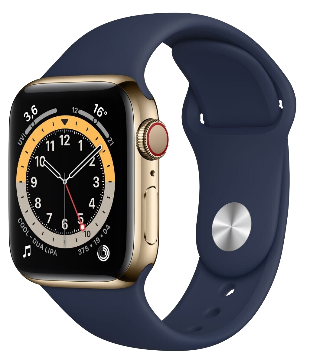 Apple Watch 6 LTE Gold Edelstahl 44mm Sportarmband Dunkelmarine MJXN3 - Ohne Vertrag