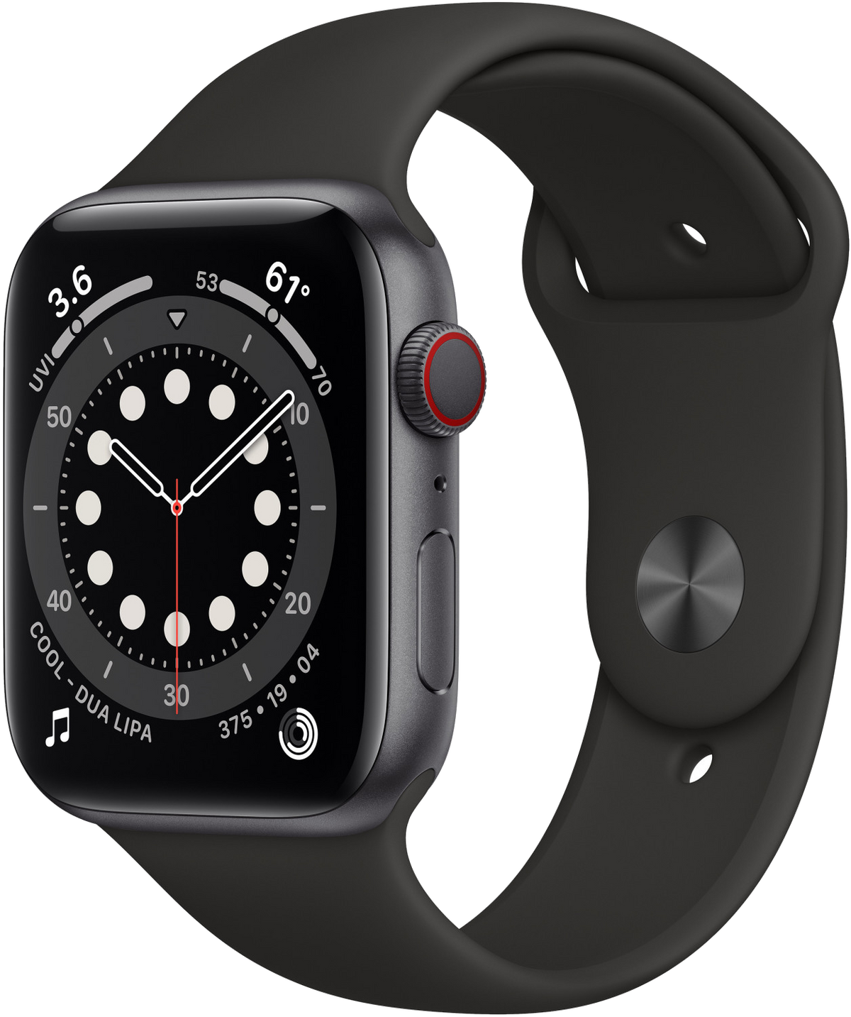 Apple Watch 6 LTE Space Grau Aluminium 44mm Sportarmband Schwarz MG2E3 - Ohne Vertrag