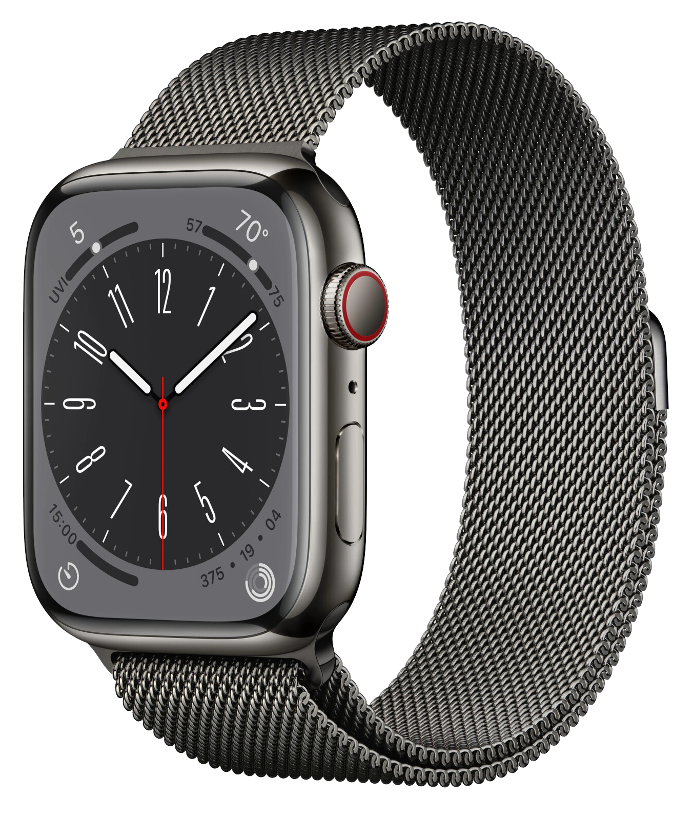 Apple Watch 8 LTE Edelstahl Graphit 45mm Milanaise Graphit MNKX3 - Ohne Vertrag
