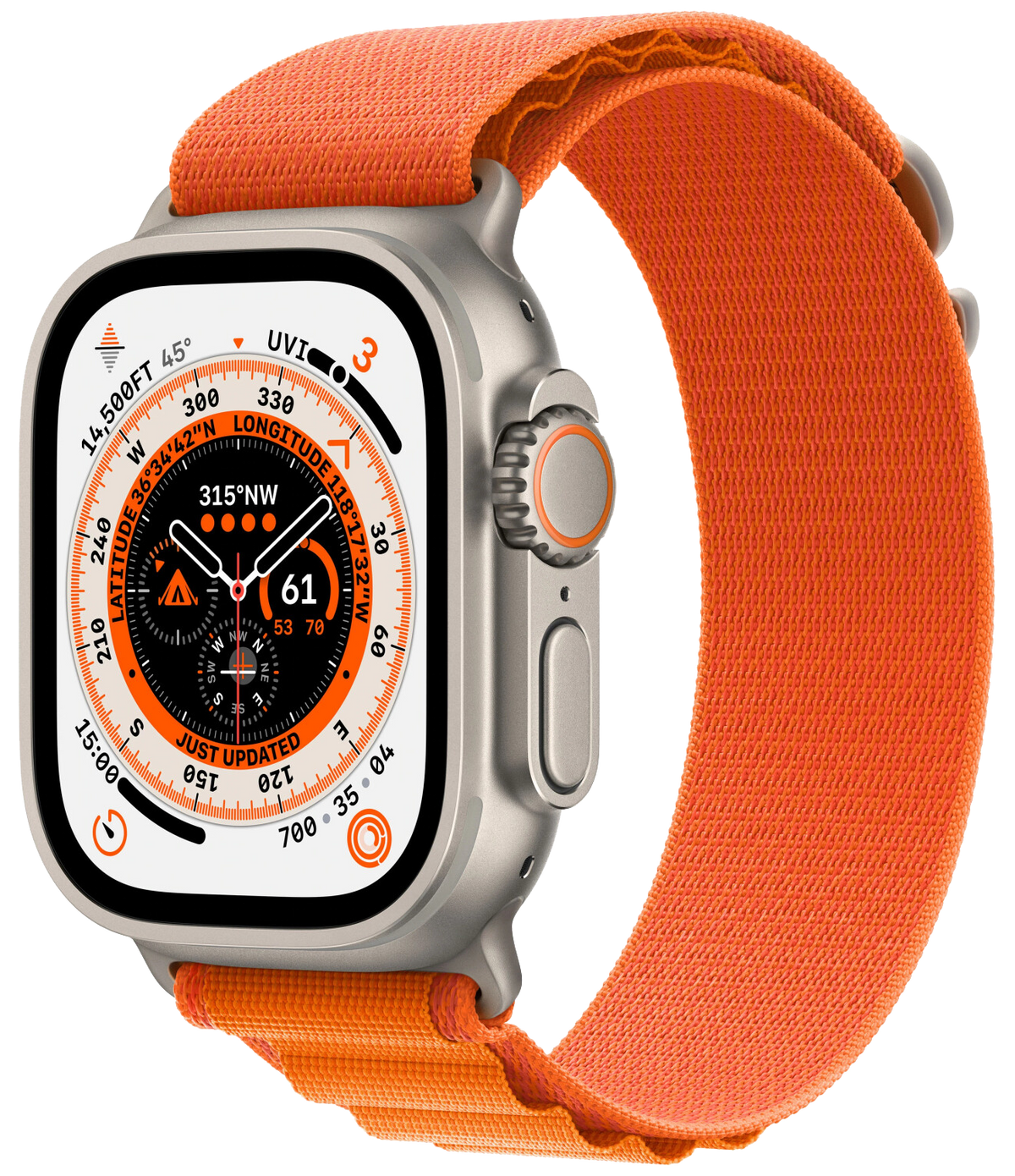 Apple Watch Ultra LTE silber Titan 49mm Alpine Loop Orange Medium MQFL3 - Ohne Vertrag