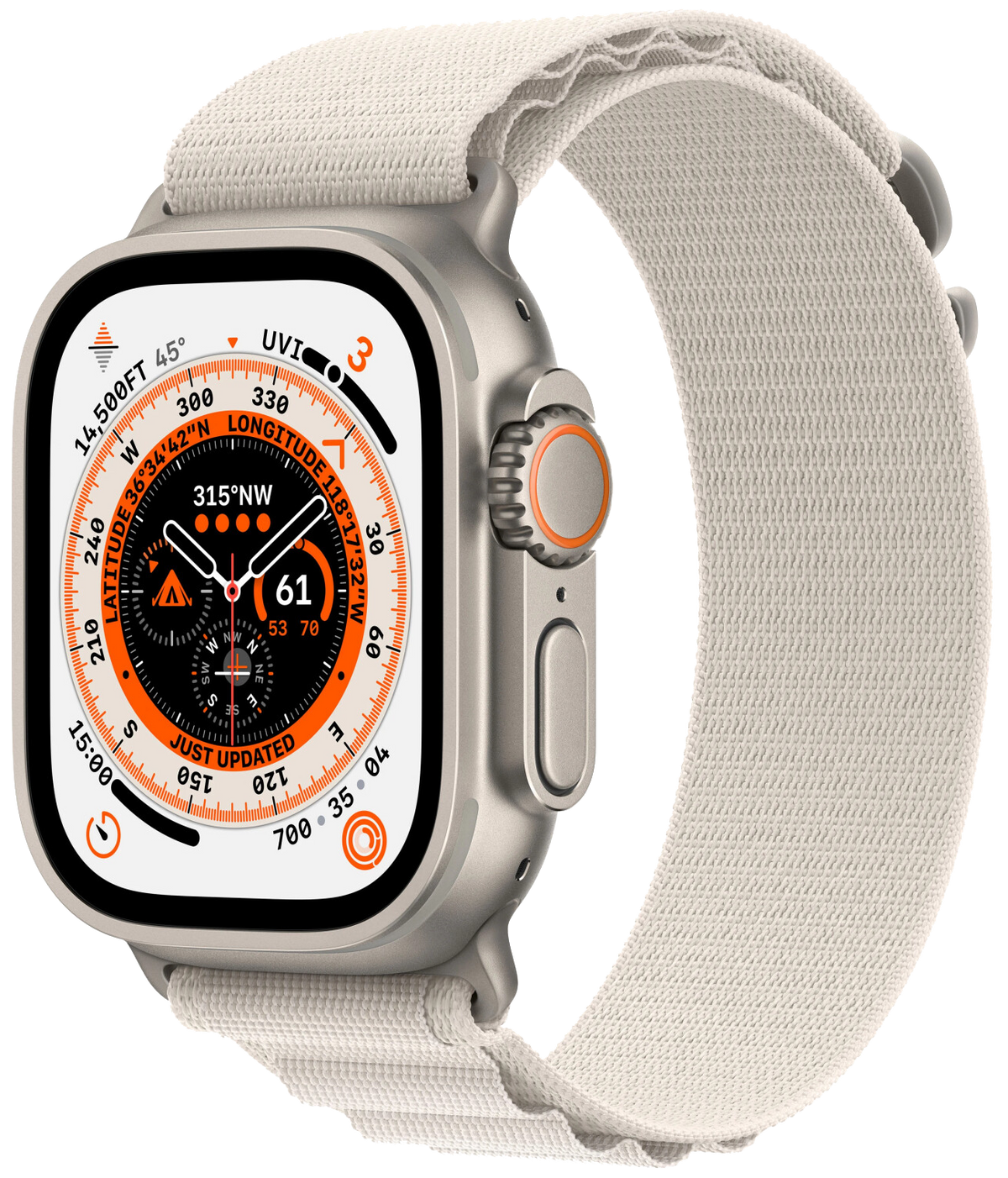 Apple Watch Ultra LTE silber Titan 49mm Alpine Loop Starlight Medium MQFR3 - Ohne Vertrag