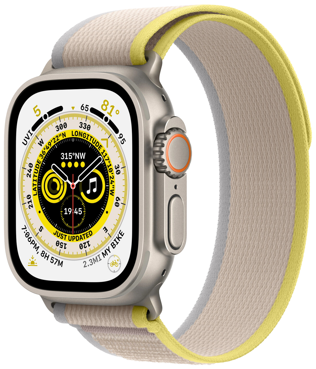 Apple Watch Ultra LTE silber Titan 49mm Trail Loop Gelb/Beige M/L MQFU3 - Ohne Vertrag