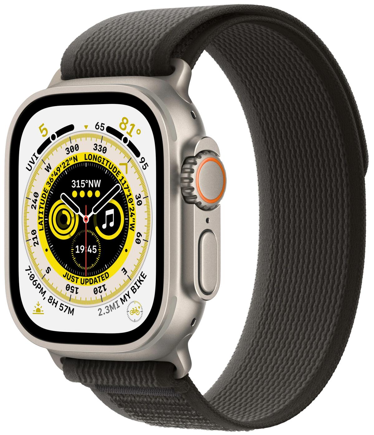 Apple Watch Ultra LTE silber Titan 49mm Trail Loop Schwarz/Grau M/L MQFX3 - Ohne Vertrag