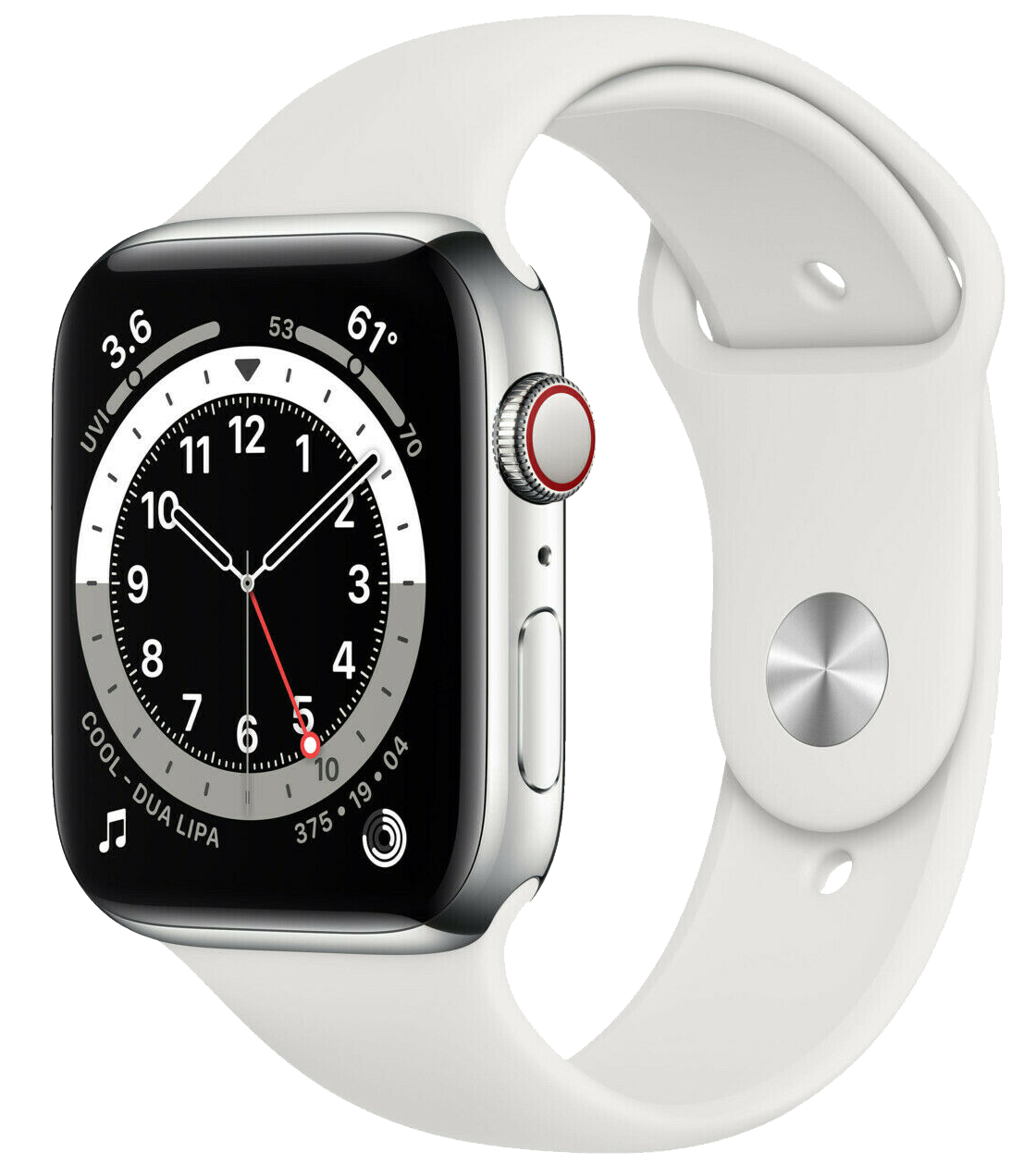 Apple Watch 6 LTE Silber Edelstahl 44mm Sportarmband Weiß M09D3 - Ohne Vertrag