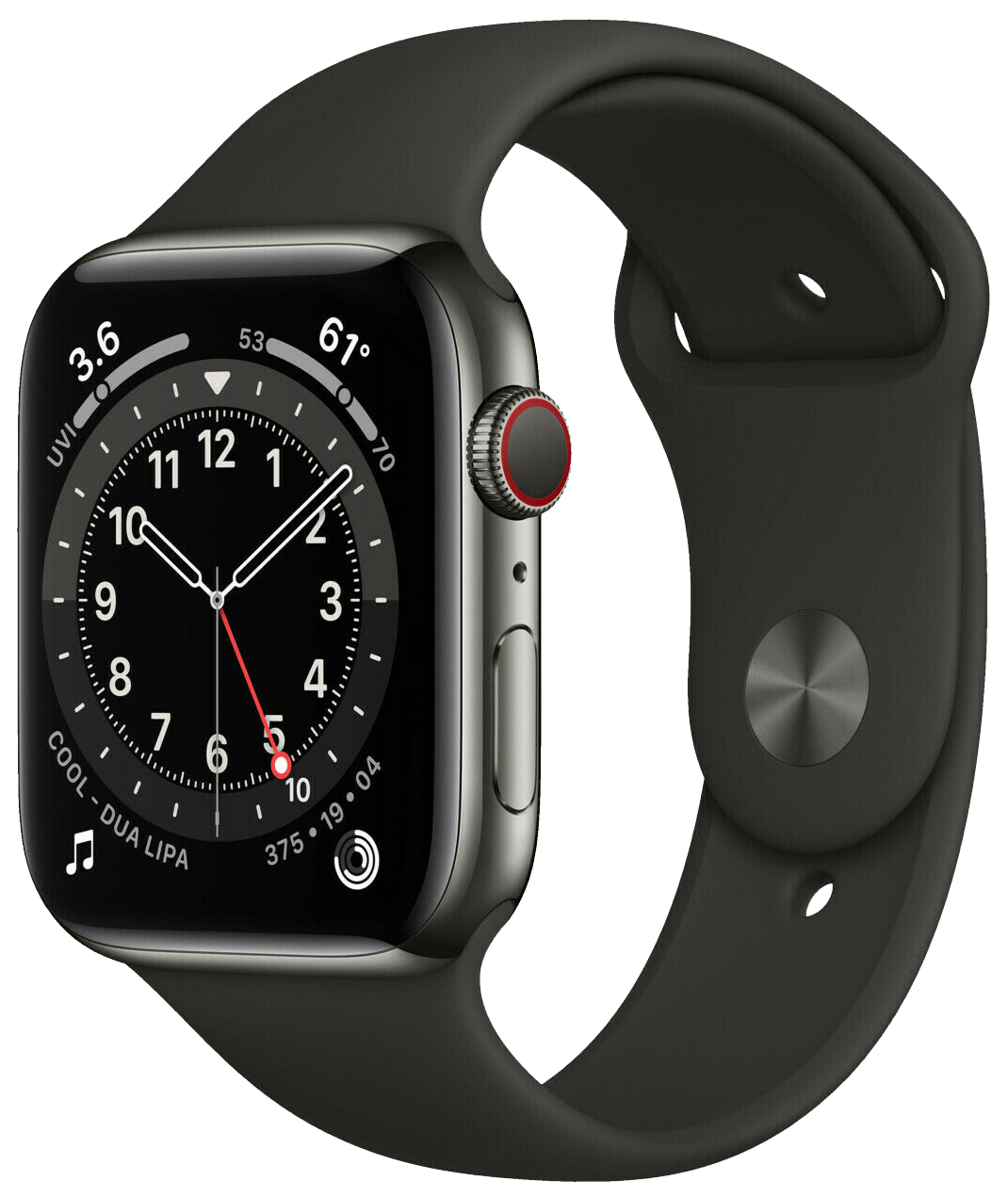 Apple Watch 6 LTE Graphit Edelstahl 44mm Sportarmband Schwarz M09H3 - Ohne Vertrag